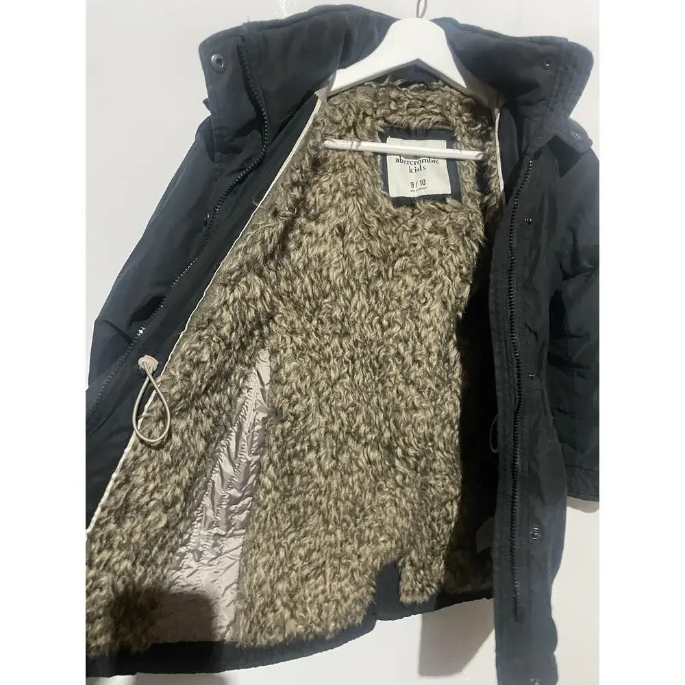 Abercrombie A&F Kids Winter Coat Parka Black Faux Fur‎ Hooded Jacket Girls 9/10